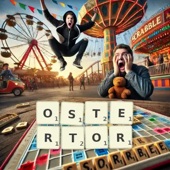 Kreative Illustration für ein Scrabble-Spiel, bei dem das Wort OSTERTOR mit Steinen auf dem Brett gelegt wurde.