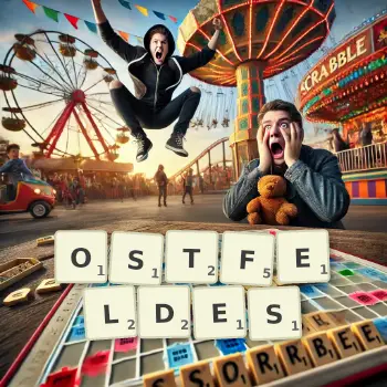 Kreative Illustration für ein Scrabble-Spiel, bei dem das Wort OSTFELDES mit Steinen auf dem Brett gelegt wurde.