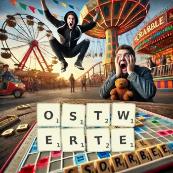 Kreative Illustration für ein Scrabble-Spiel, bei dem das Wort OSTWERTE mit Steinen auf dem Brett gelegt wurde.
