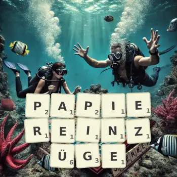 Kreative Illustration für ein Scrabble-Spiel, bei dem das Wort PAPIEREINZÜGE mit Steinen auf dem Brett gelegt wurde.
