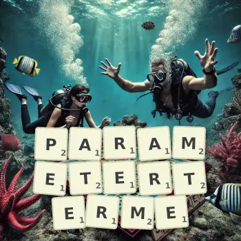 Kreative Illustration für ein Scrabble-Spiel, bei dem das Wort PARAMETERTERME mit Steinen auf dem Brett gelegt wurde.