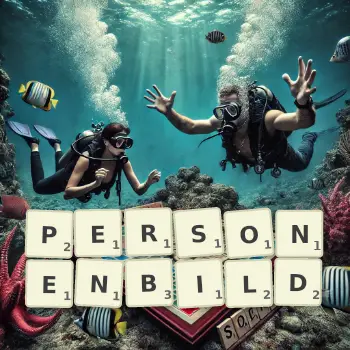 Kreative Illustration für ein Scrabble-Spiel, bei dem das Wort PERSONENBILD mit Steinen auf dem Brett gelegt wurde.