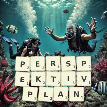 Kreative Illustration für ein Scrabble-Spiel, bei dem das Wort PERSPEKTIVPLAN mit Steinen auf dem Brett gelegt wurde.