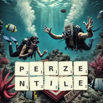 Kreative Illustration für ein Scrabble-Spiel, bei dem das Wort PERZENTILE mit Steinen auf dem Brett gelegt wurde.