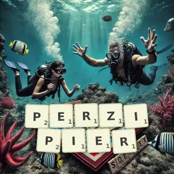 Kreative Illustration für ein Scrabble-Spiel, bei dem das Wort PERZIPIER mit Steinen auf dem Brett gelegt wurde.