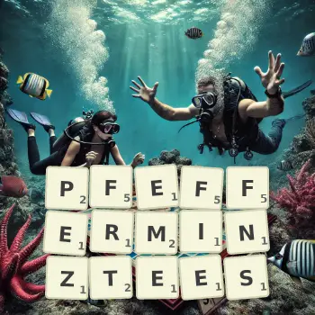 Kreative Illustration für ein Scrabble-Spiel, bei dem das Wort PFEFFERMINZTEES mit Steinen auf dem Brett gelegt wurde.