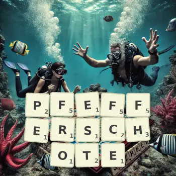 Kreative Illustration für ein Scrabble-Spiel, bei dem das Wort PFEFFERSCHOTE mit Steinen auf dem Brett gelegt wurde.