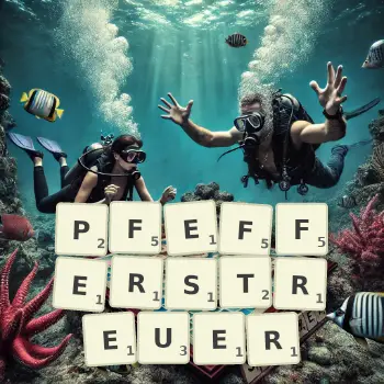 Kreative Illustration für ein Scrabble-Spiel, bei dem das Wort PFEFFERSTREUER mit Steinen auf dem Brett gelegt wurde.