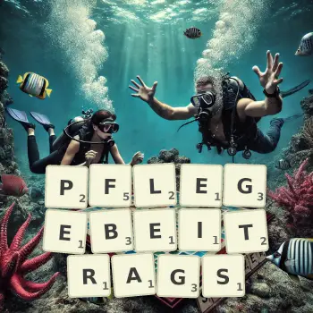 Kreative Illustration für ein Scrabble-Spiel, bei dem das Wort PFLEGEBEITRAGS mit Steinen auf dem Brett gelegt wurde.