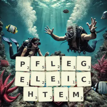 Kreative Illustration für ein Scrabble-Spiel, bei dem das Wort PFLEGELEICHTEM mit Steinen auf dem Brett gelegt wurde.