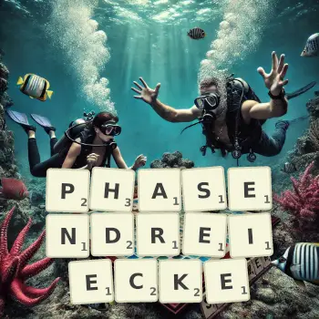 Kreative Illustration für ein Scrabble-Spiel, bei dem das Wort PHASENDREIECKE mit Steinen auf dem Brett gelegt wurde.