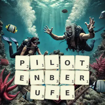 Kreative Illustration für ein Scrabble-Spiel, bei dem das Wort PILOTENBERUFE mit Steinen auf dem Brett gelegt wurde.