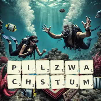 Kreative Illustration für ein Scrabble-Spiel, bei dem das Wort PILZWACHSTUM mit Steinen auf dem Brett gelegt wurde.