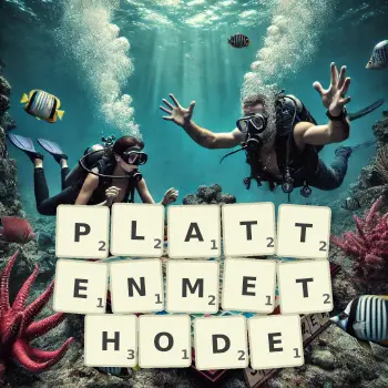 Kreative Illustration für ein Scrabble-Spiel, bei dem das Wort PLATTENMETHODE mit Steinen auf dem Brett gelegt wurde.