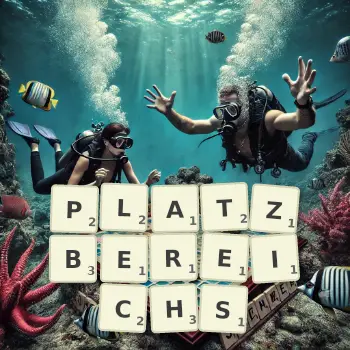 Kreative Illustration für ein Scrabble-Spiel, bei dem das Wort PLATZBEREICHS mit Steinen auf dem Brett gelegt wurde.