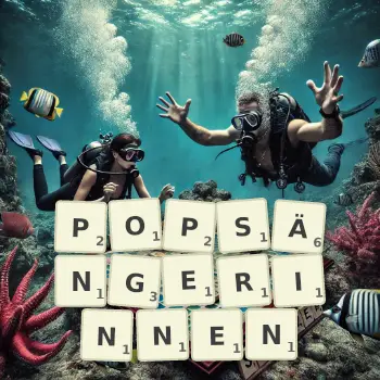 Kreative Illustration für ein Scrabble-Spiel, bei dem das Wort POPSÄNGERINNEN mit Steinen auf dem Brett gelegt wurde.