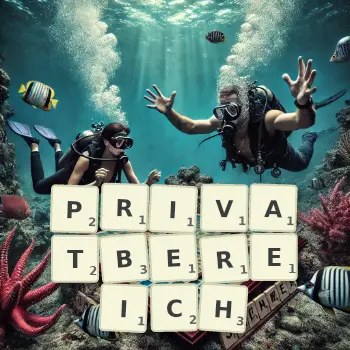 Kreative Illustration für ein Scrabble-Spiel, bei dem das Wort PRIVATBEREICH mit Steinen auf dem Brett gelegt wurde.