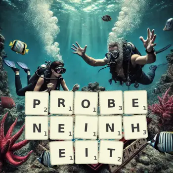 Kreative Illustration für ein Scrabble-Spiel, bei dem das Wort PROBENEINHEIT mit Steinen auf dem Brett gelegt wurde.