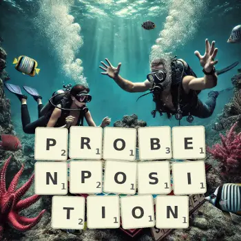 Kreative Illustration für ein Scrabble-Spiel, bei dem das Wort PROBENPOSITION mit Steinen auf dem Brett gelegt wurde.