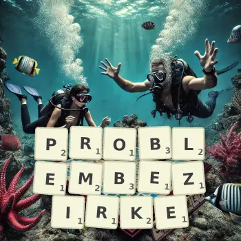 Kreative Illustration für ein Scrabble-Spiel, bei dem das Wort PROBLEMBEZIRKE mit Steinen auf dem Brett gelegt wurde.