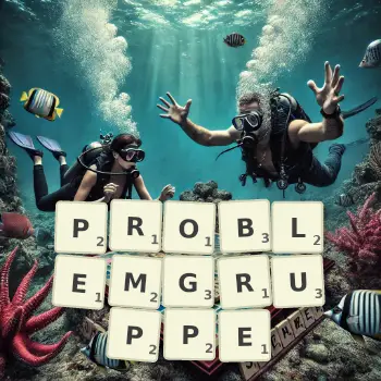 Kreative Illustration für ein Scrabble-Spiel, bei dem das Wort PROBLEMGRUPPE mit Steinen auf dem Brett gelegt wurde.