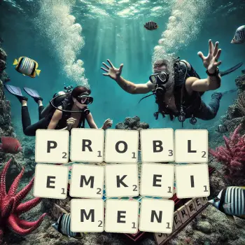 Kreative Illustration für ein Scrabble-Spiel, bei dem das Wort PROBLEMKEIMEN mit Steinen auf dem Brett gelegt wurde.