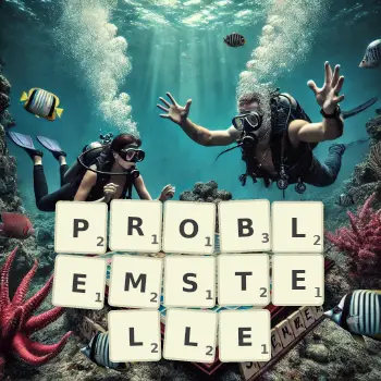 Kreative Illustration für ein Scrabble-Spiel, bei dem das Wort PROBLEMSTELLE mit Steinen auf dem Brett gelegt wurde.