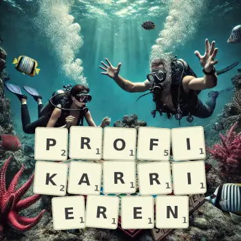 Kreative Illustration für ein Scrabble-Spiel, bei dem das Wort PROFIKARRIEREN mit Steinen auf dem Brett gelegt wurde.