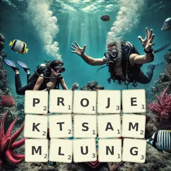 Kreative Illustration für ein Scrabble-Spiel, bei dem das Wort PROJEKTSAMMLUNG mit Steinen auf dem Brett gelegt wurde.