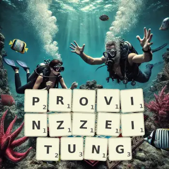 Kreative Illustration für ein Scrabble-Spiel, bei dem das Wort PROVINZZEITUNG mit Steinen auf dem Brett gelegt wurde.