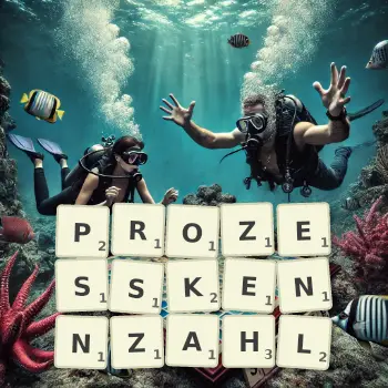 Kreative Illustration für ein Scrabble-Spiel, bei dem das Wort PROZESSKENNZAHL mit Steinen auf dem Brett gelegt wurde.