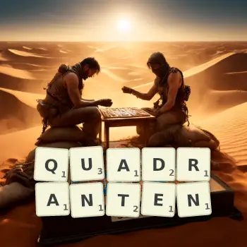 Kreative Illustration für ein Scrabble-Spiel, bei dem das Wort QUADRANTEN mit Steinen auf dem Brett gelegt wurde.