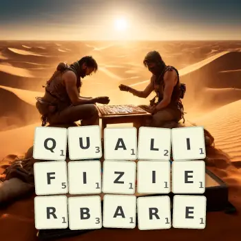 Kreative Illustration für ein Scrabble-Spiel, bei dem das Wort QUALIFIZIERBARE mit Steinen auf dem Brett gelegt wurde.