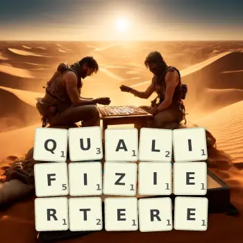 Kreative Illustration für ein Scrabble-Spiel, bei dem das Wort QUALIFIZIERTERE mit Steinen auf dem Brett gelegt wurde.