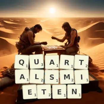 Kreative Illustration für ein Scrabble-Spiel, bei dem das Wort QUARTALSMIETEN mit Steinen auf dem Brett gelegt wurde.