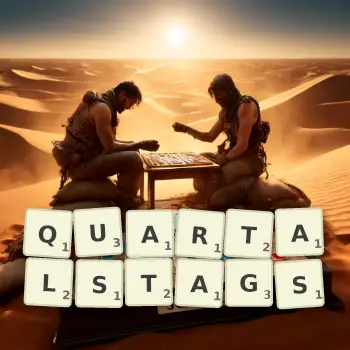 Kreative Illustration für ein Scrabble-Spiel, bei dem das Wort QUARTALSTAGS mit Steinen auf dem Brett gelegt wurde.