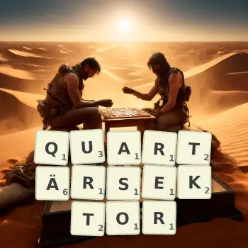 Kreative Illustration für ein Scrabble-Spiel, bei dem das Wort QUARTÄRSEKTOR mit Steinen auf dem Brett gelegt wurde.