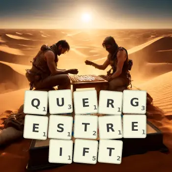 Kreative Illustration für ein Scrabble-Spiel, bei dem das Wort QUERGESTREIFT mit Steinen auf dem Brett gelegt wurde.