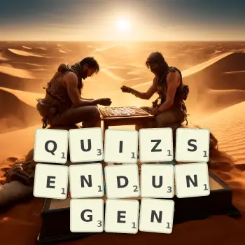 Kreative Illustration für ein Scrabble-Spiel, bei dem das Wort QUIZSENDUNGEN mit Steinen auf dem Brett gelegt wurde.