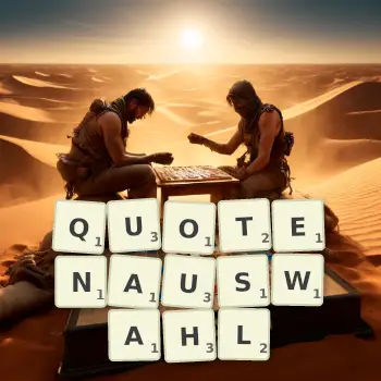 Kreative Illustration für ein Scrabble-Spiel, bei dem das Wort QUOTENAUSWAHL mit Steinen auf dem Brett gelegt wurde.