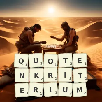 Kreative Illustration für ein Scrabble-Spiel, bei dem das Wort QUOTENKRITERIUM mit Steinen auf dem Brett gelegt wurde.
