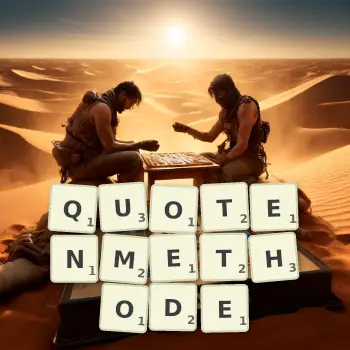 Kreative Illustration für ein Scrabble-Spiel, bei dem das Wort QUOTENMETHODE mit Steinen auf dem Brett gelegt wurde.