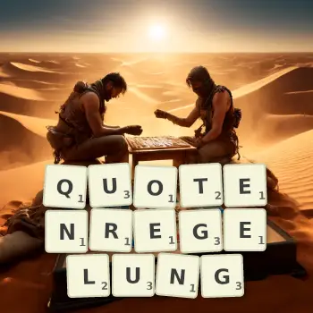Kreative Illustration für ein Scrabble-Spiel, bei dem das Wort QUOTENREGELUNG mit Steinen auf dem Brett gelegt wurde.
