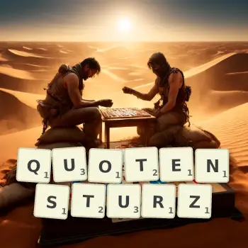 Kreative Illustration für ein Scrabble-Spiel, bei dem das Wort QUOTENSTURZ mit Steinen auf dem Brett gelegt wurde.