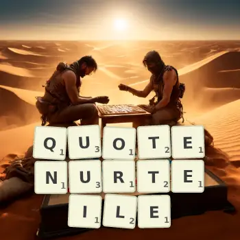 Kreative Illustration für ein Scrabble-Spiel, bei dem das Wort QUOTENURTEILE mit Steinen auf dem Brett gelegt wurde.