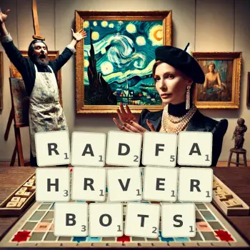 Kreative Illustration für ein Scrabble-Spiel, bei dem das Wort RADFAHRVERBOTS mit Steinen auf dem Brett gelegt wurde.