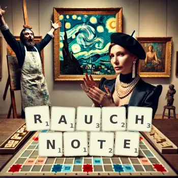 Kreative Illustration für ein Scrabble-Spiel, bei dem das Wort RAUCHNOTE mit Steinen auf dem Brett gelegt wurde.