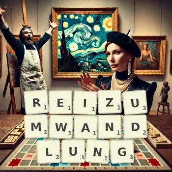 Kreative Illustration für ein Scrabble-Spiel, bei dem das Wort REIZUMWANDLUNG mit Steinen auf dem Brett gelegt wurde.