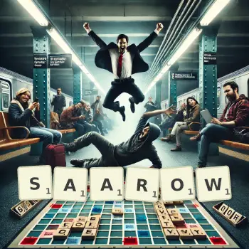 Kreative Illustration für ein Scrabble-Spiel, bei dem das Wort SAAROW mit Steinen auf dem Brett gelegt wurde.