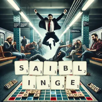 Kreative Illustration für ein Scrabble-Spiel, bei dem das Wort SAIBLINGE mit Steinen auf dem Brett gelegt wurde.